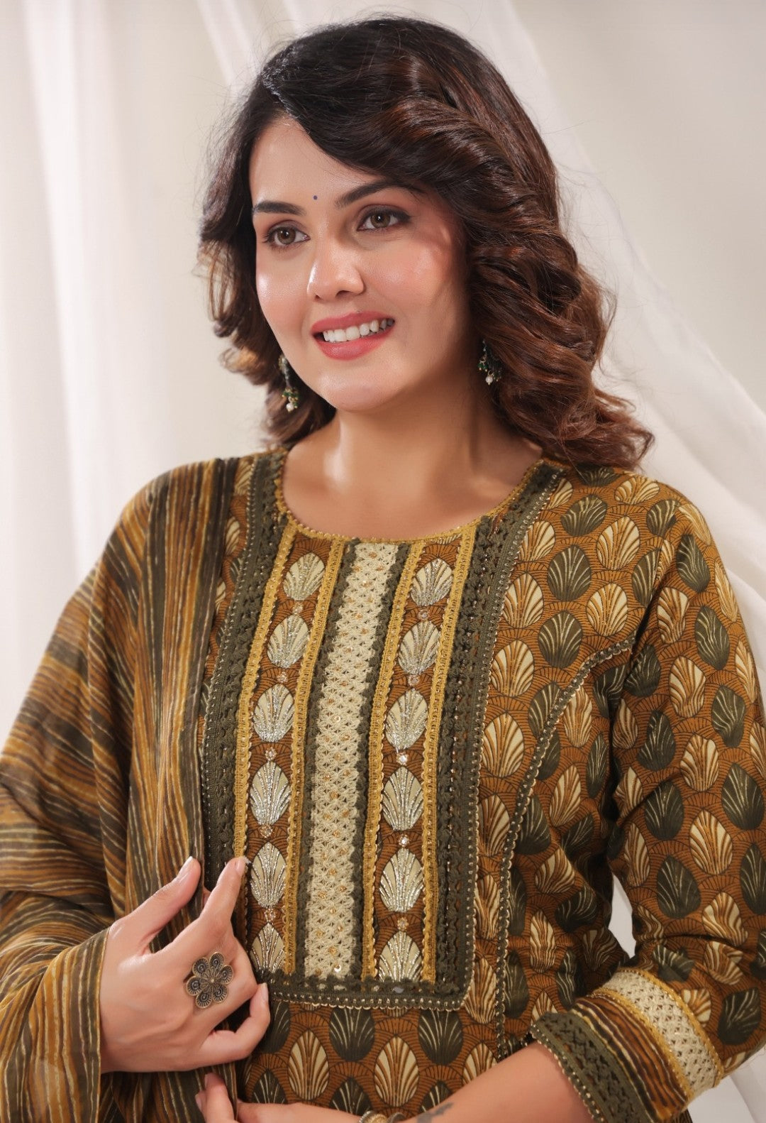 Rajeshwari Brown Cotton Straight Salwar Suit Set For Women