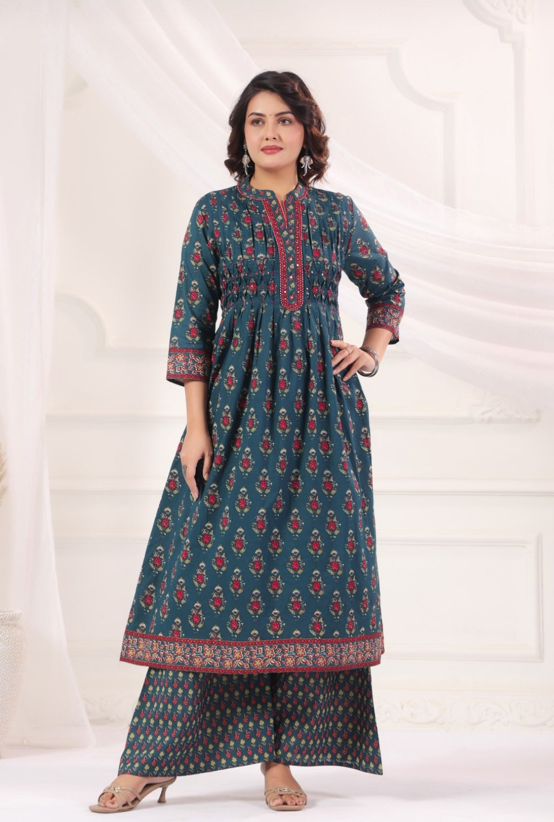 Bhanu Blue Cotton A Line Suit Set With Pockets For Women