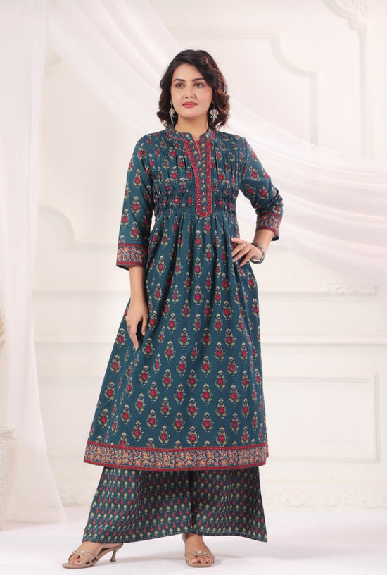 Bhanu Blue Cotton A Line Suit Set With Pockets For Women