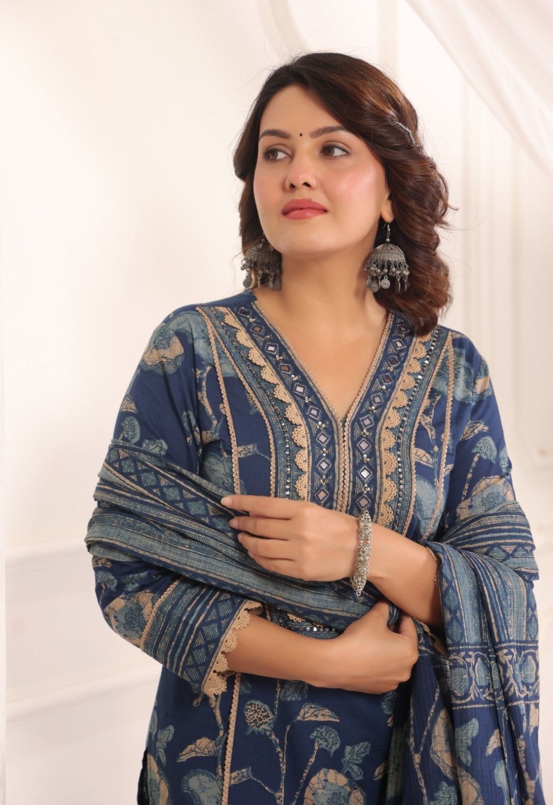 Lina Blue Cotton Salwar Suit Set For Women