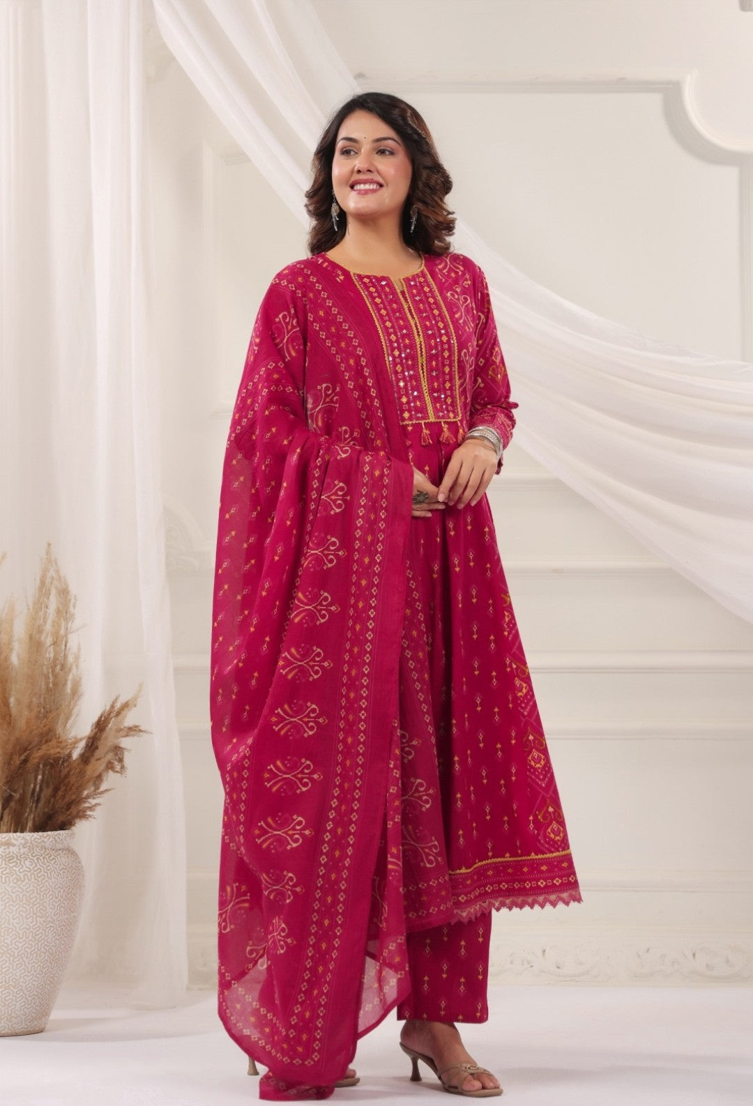 Padma Pink Premium Cotton Anarkali Set With Dupatta