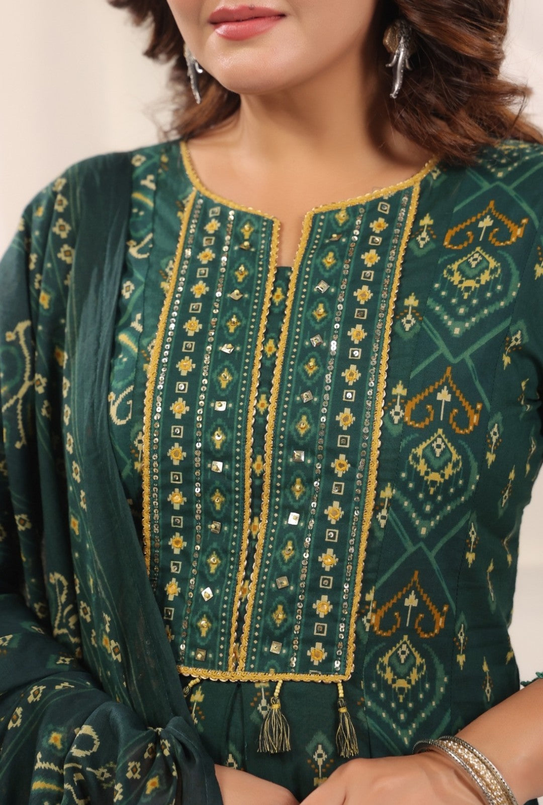 Rani Green Premium Cotton Anarkali Set With Dupatta