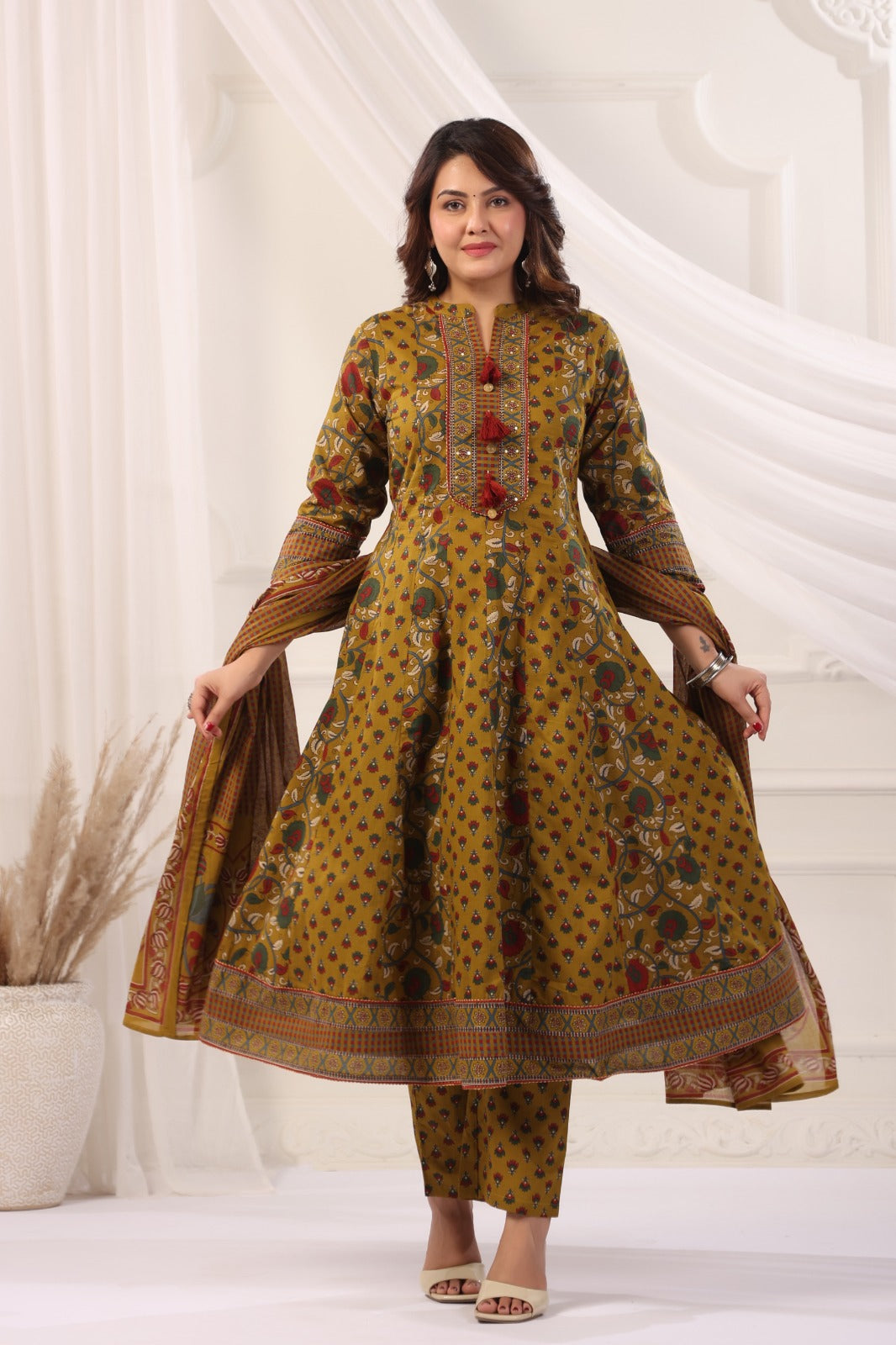 Gayatri Mustard Cotton Anarkali Suit Set
