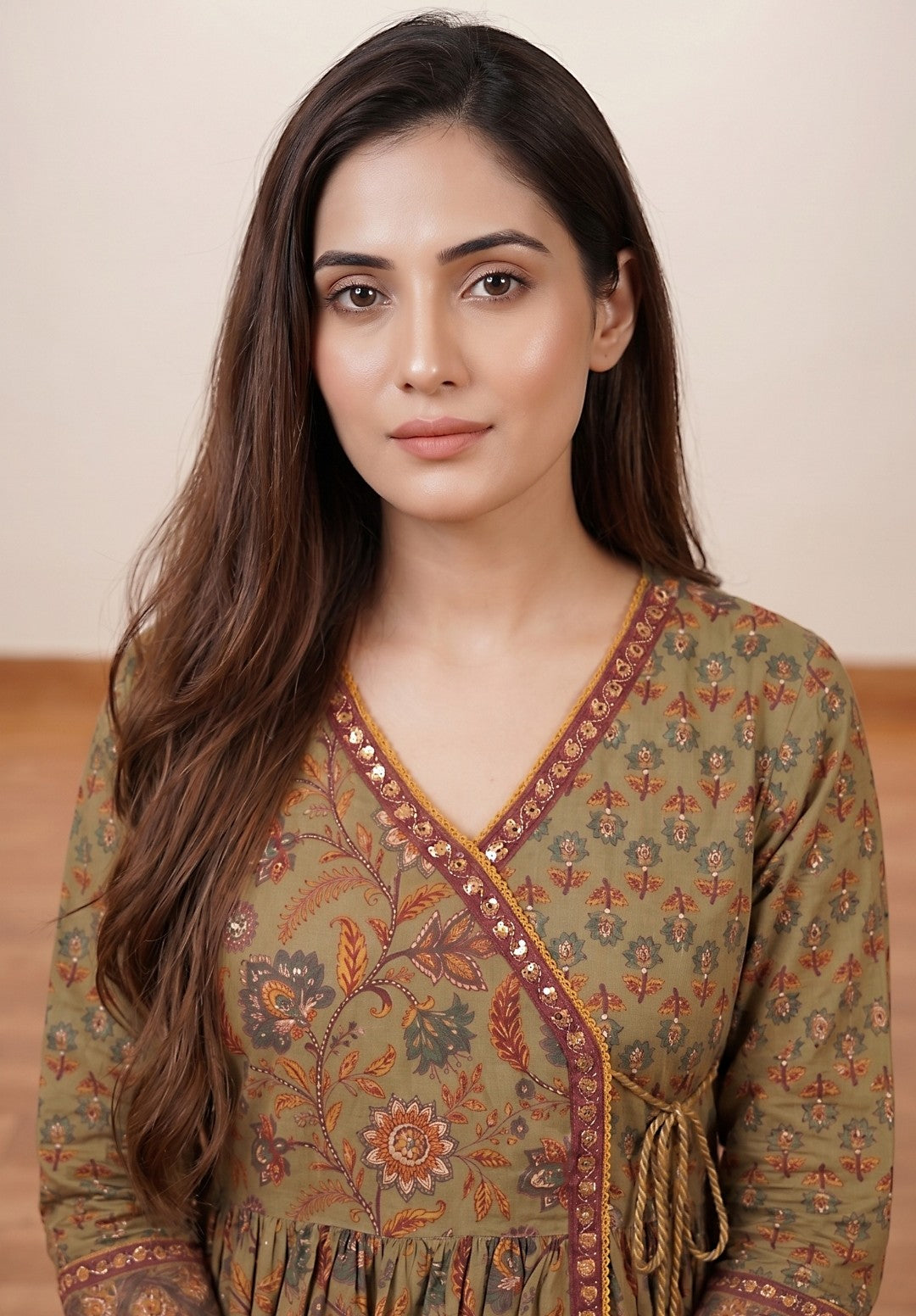Eshana Olive Green Premium Cotton Anarkali Set With Dupatta