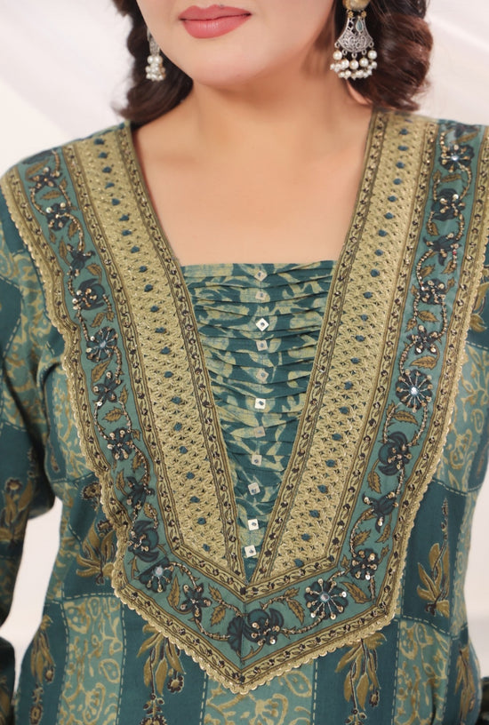 Pranavi Teal Premium Cotton Straight Salwar Suit Set For Women
