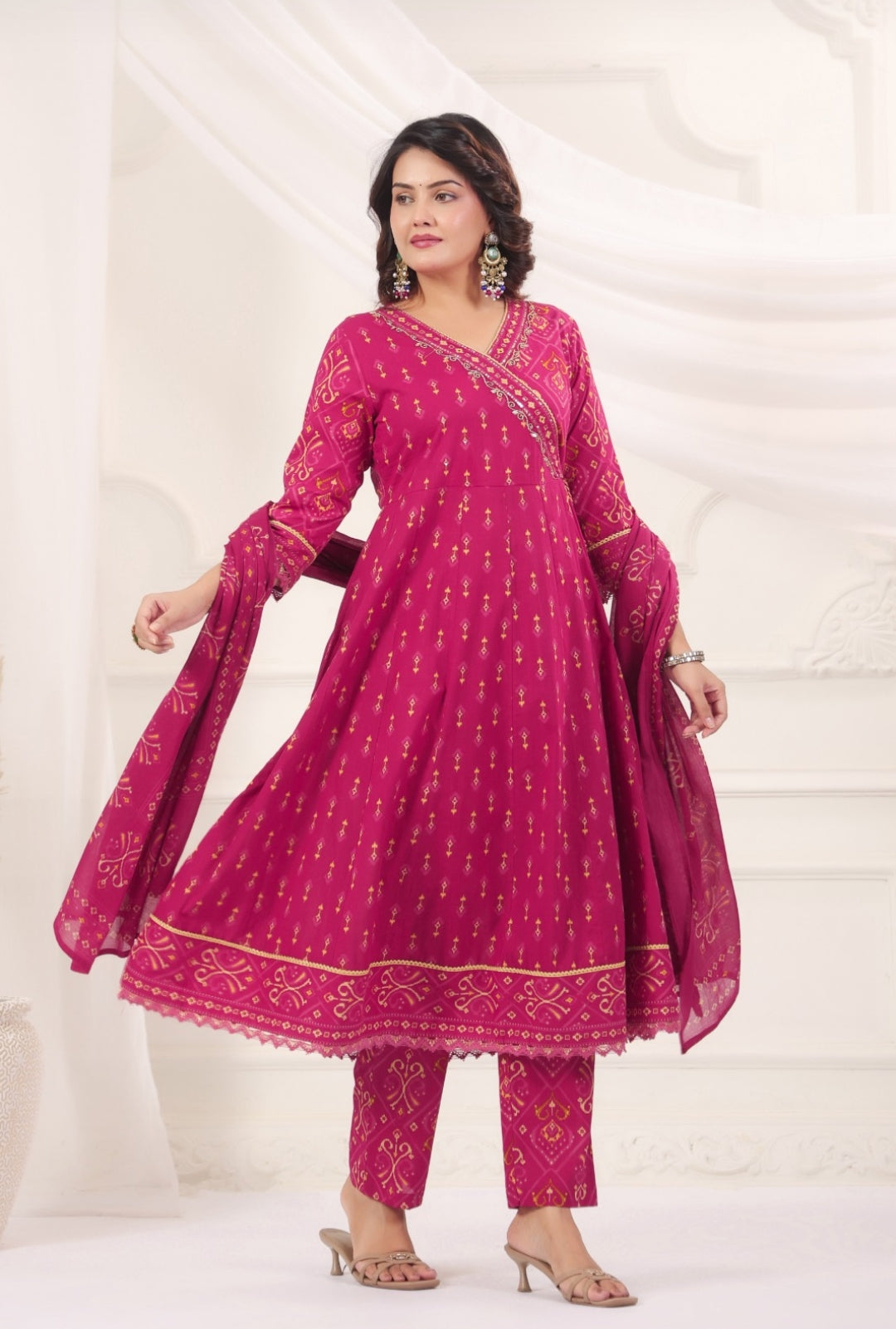 Chandrika Pink Premium Jaipur Cotton Anarkali Set With Dupatta