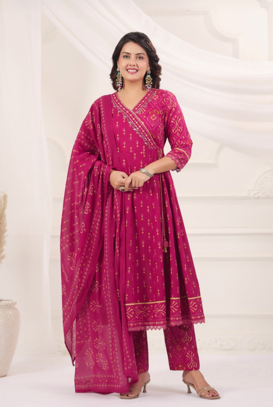 Chandrika Pink Premium Jaipur Cotton Anarkali Set With Dupatta