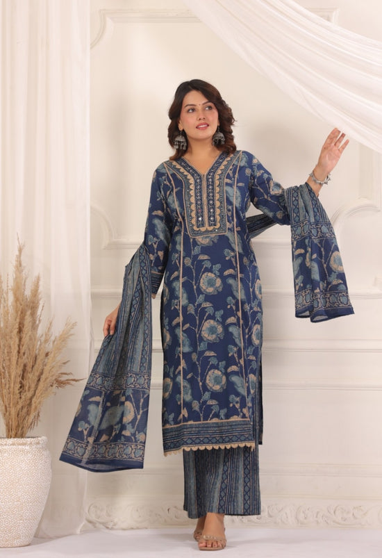 Lina Blue Cotton Salwar Suit Set For Women