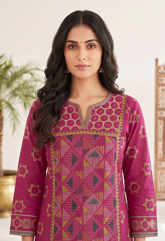 Abhaya Pink Premium Cotton Straight Salwar Suit Set For Women