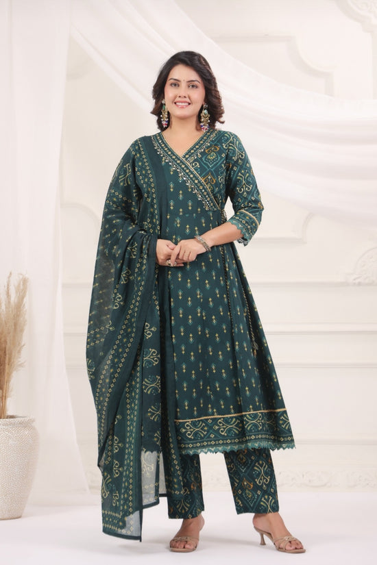 Omkari Green Premium Jaipur Cotton Anarkali Set With Dupatta