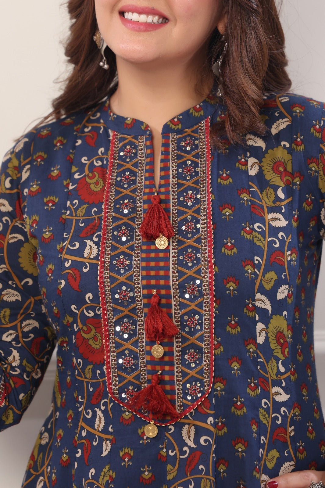 Jayashree Blue Cotton Anarkali Suit Set For Women