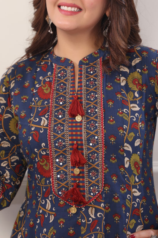 Jayashree Blue Cotton Anarkali Suit Set For Women