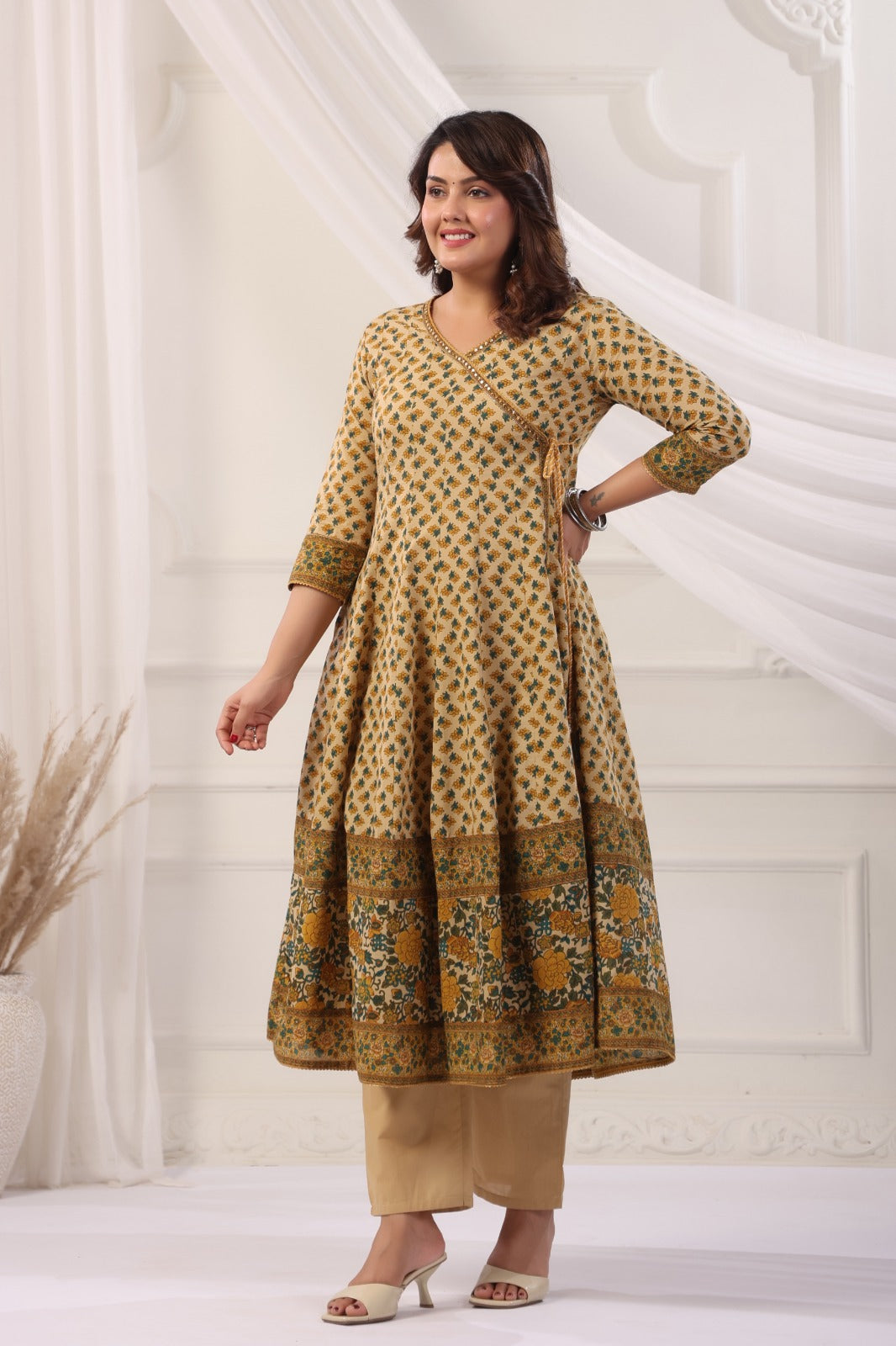 Akshara Yellow Cotton Anarkali Suit Set For Women