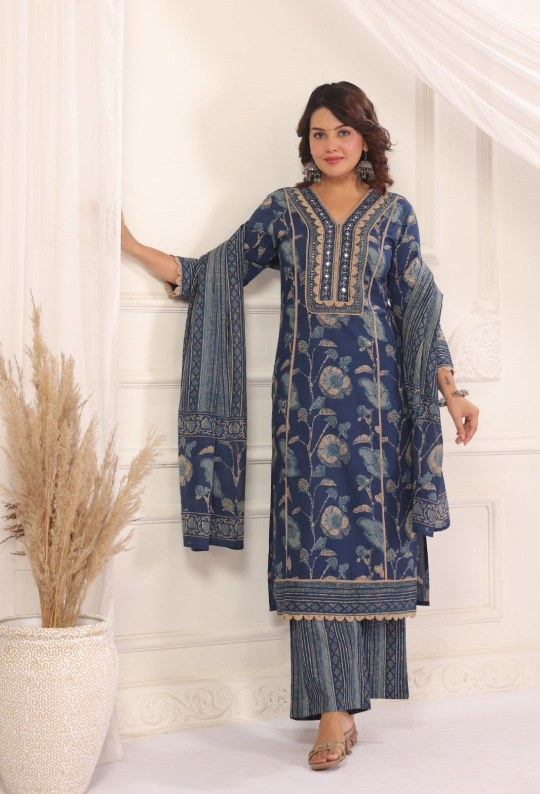 Lina Blue Cotton Salwar Suit Set For Women