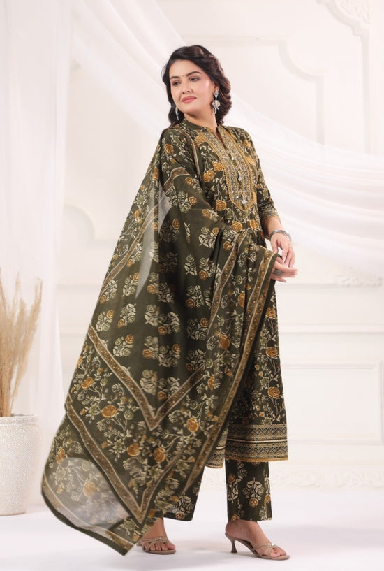 Aishani Green Premium Jaipur Cotton Anarkali Set With Dupatta