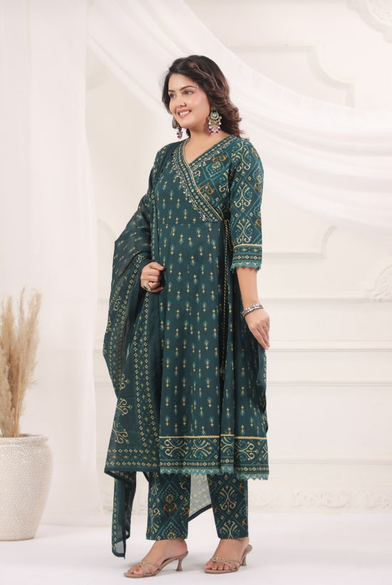 Omkari Green Premium Jaipur Cotton Anarkali Set With Dupatta
