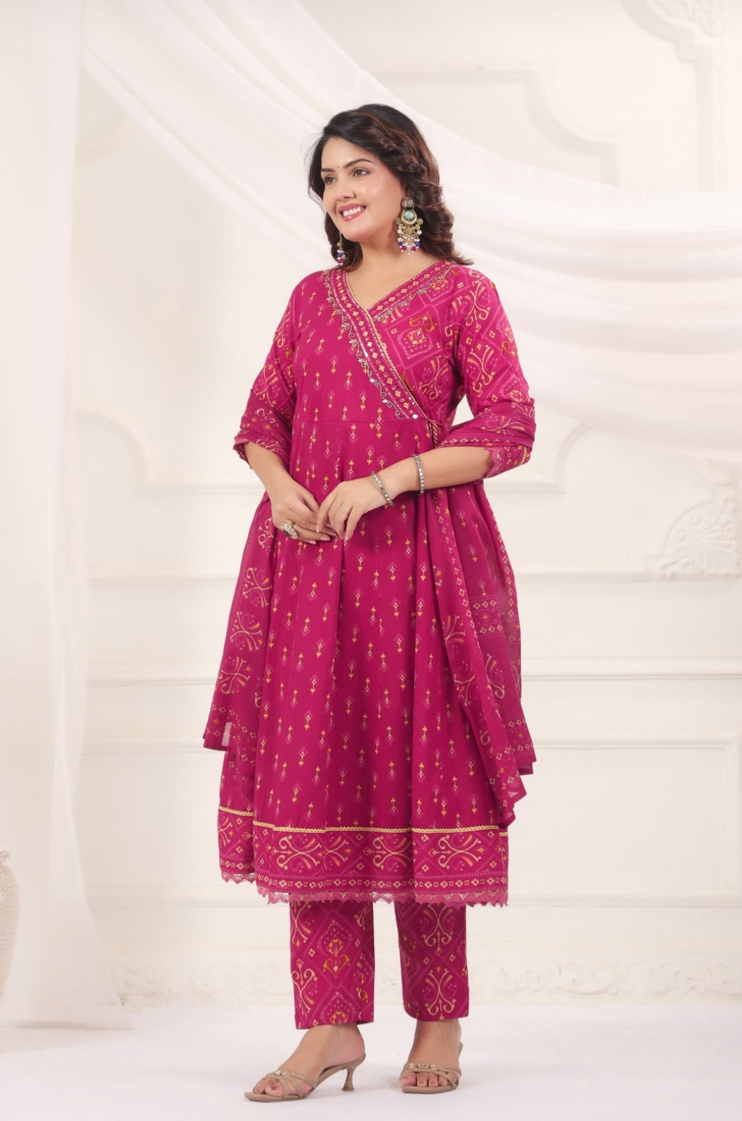 Chandrika Pink Premium Jaipur Cotton Anarkali Set With Dupatta