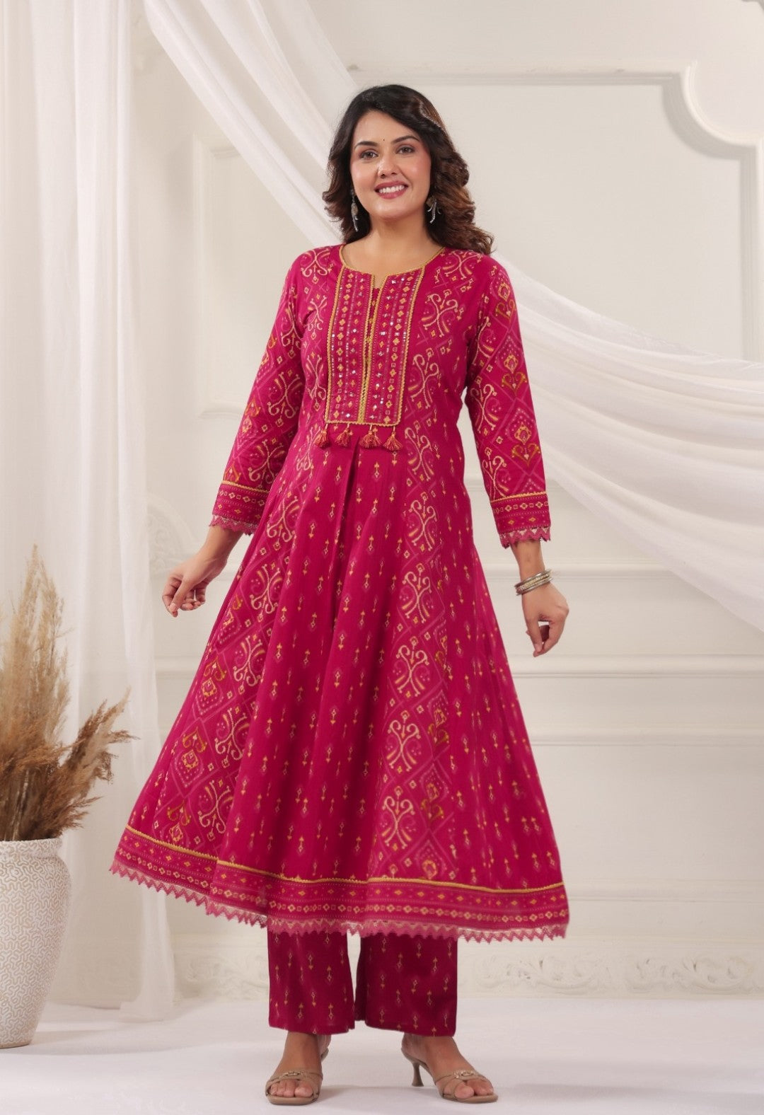 Padma Pink Premium Cotton Anarkali Set With Dupatta