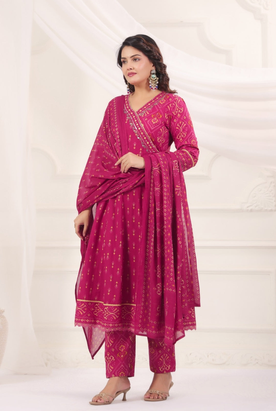 Chandrika Pink Premium Jaipur Cotton Anarkali Set With Dupatta