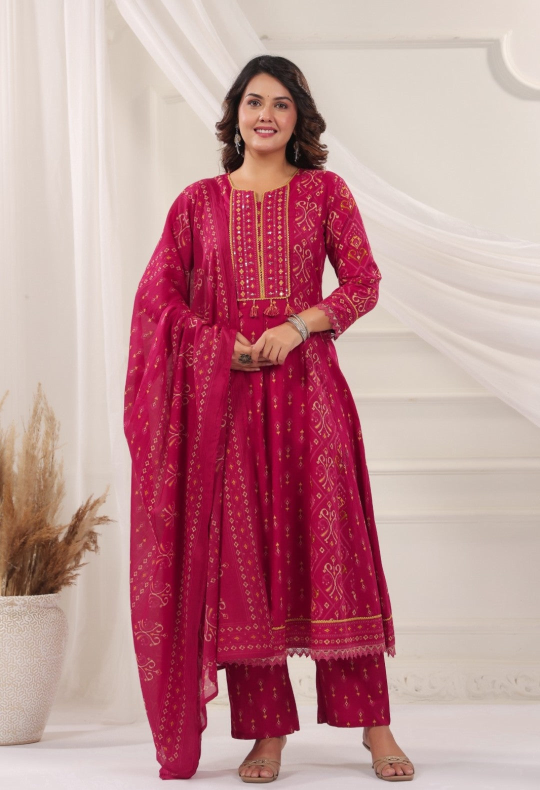 Padma Pink Premium Cotton Anarkali Set With Dupatta