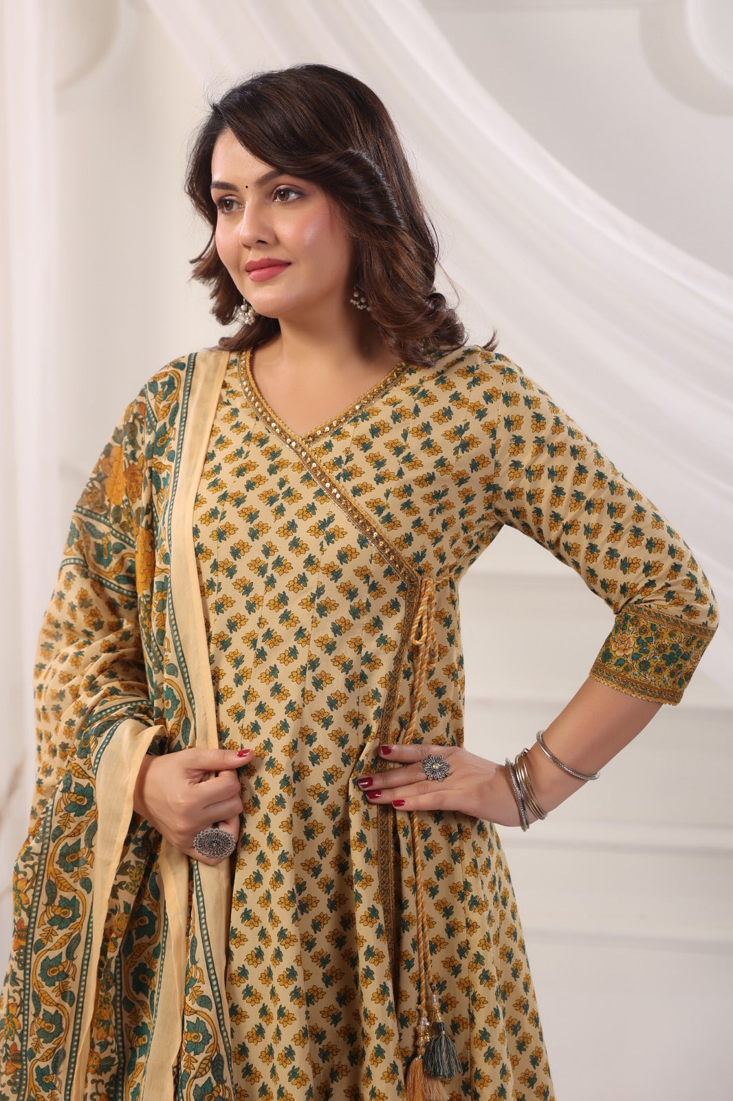 Akshara Yellow Cotton Anarkali Suit Set For Women