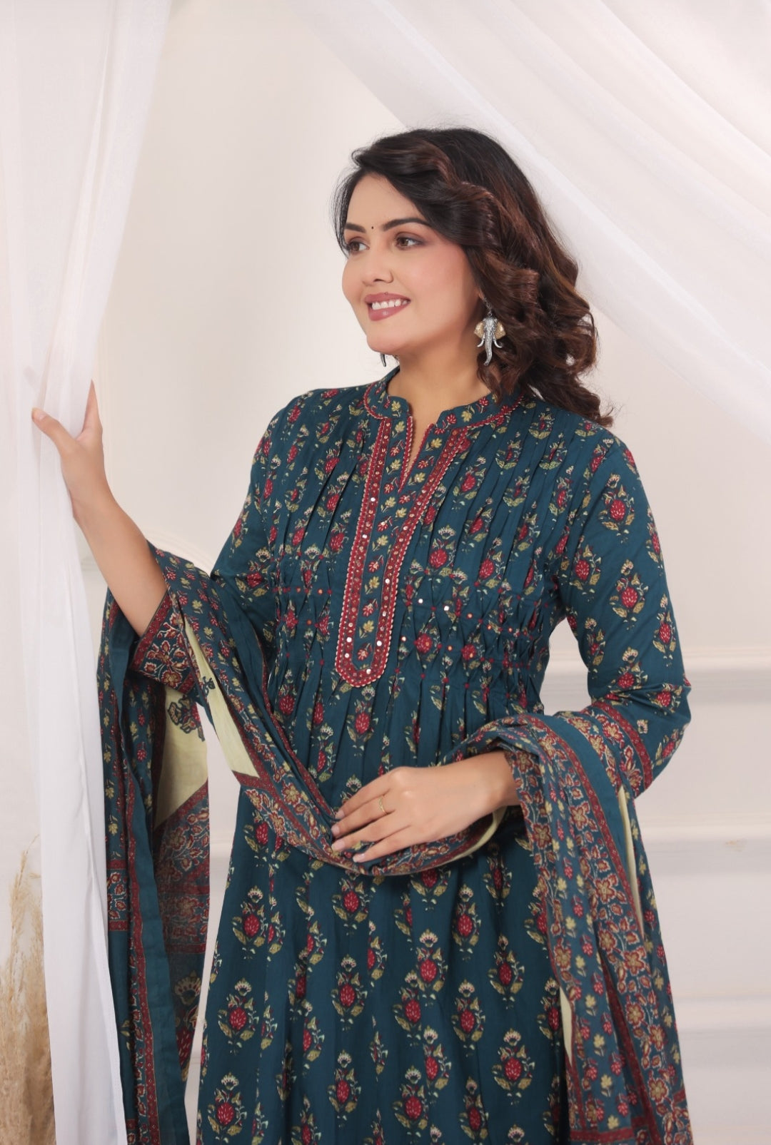 Bhanu Blue Cotton A Line Suit Set With Pockets For Women