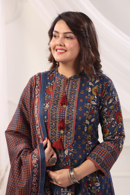 Jayashree Blue Cotton Anarkali Suit Set For Women