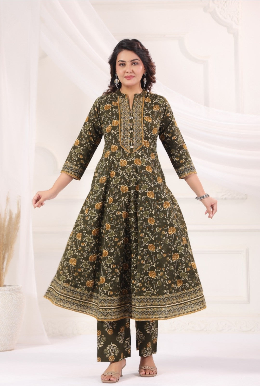 Aishani Green Premium Jaipur Cotton Anarkali Set With Dupatta