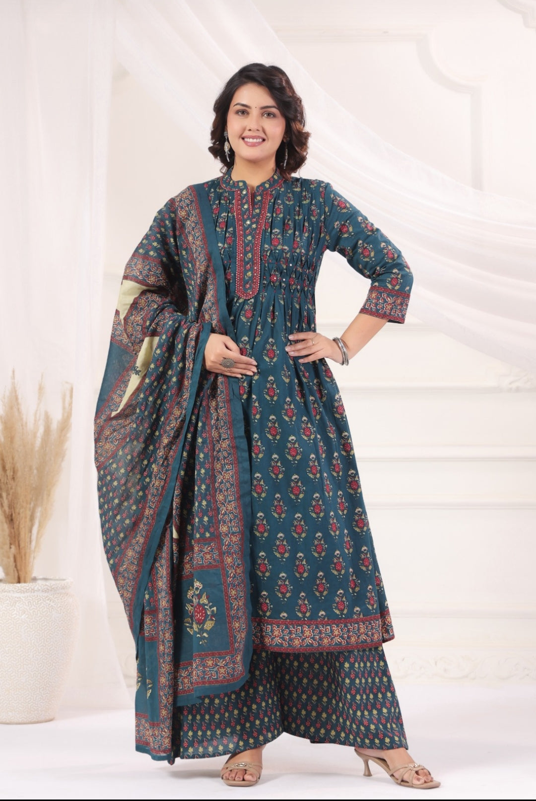 Bhanu Blue Cotton A Line Suit Set With Pockets For Women