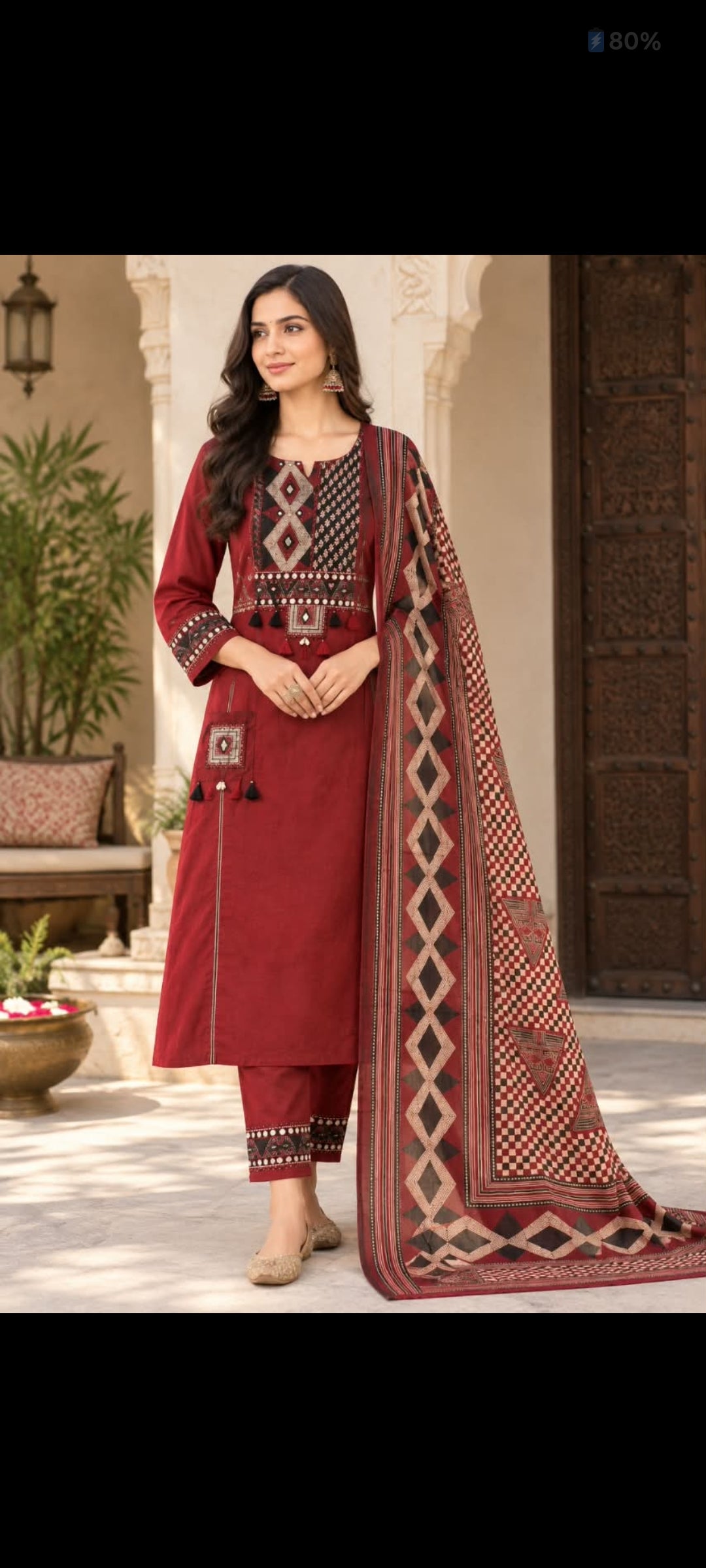 Rina Rust Colour Cotton A Line Suit Set With Pockets For Women