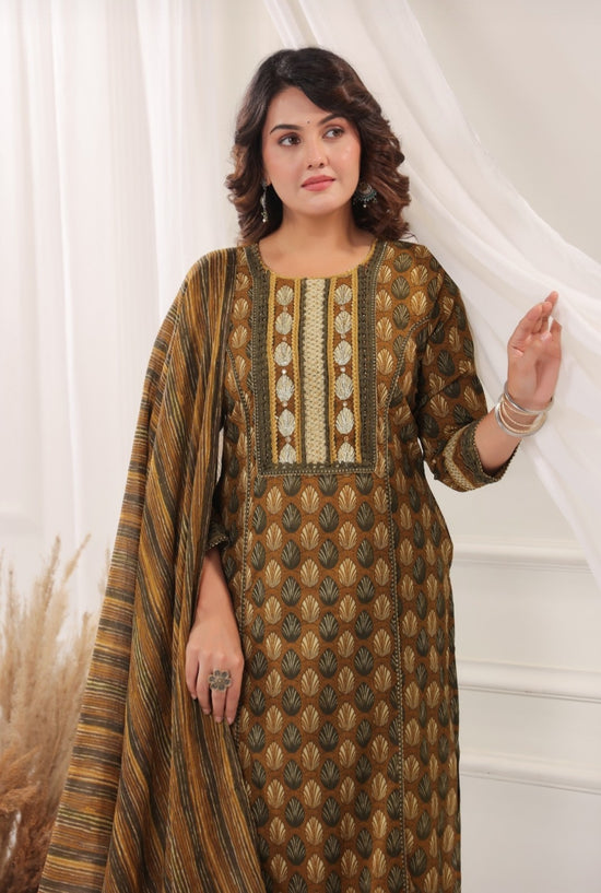 Rajeshwari Brown Cotton Straight Salwar Suit Set For Women