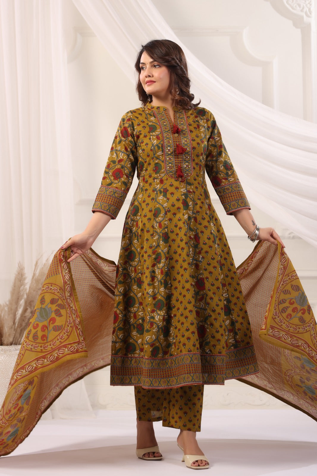 Gayatri Mustard Cotton Anarkali Suit Set