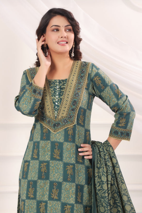 Pranavi Teal Premium Cotton Straight Salwar Suit Set For Women