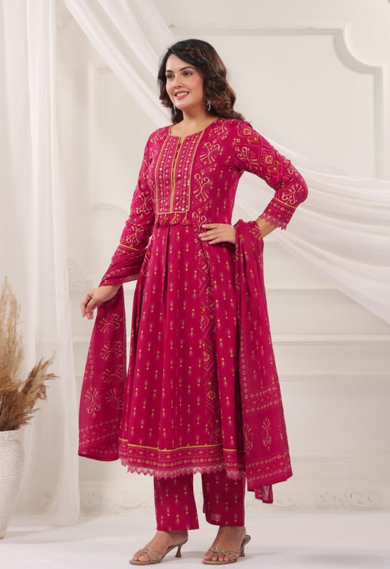 Padma Pink Premium Cotton Anarkali Set With Dupatta