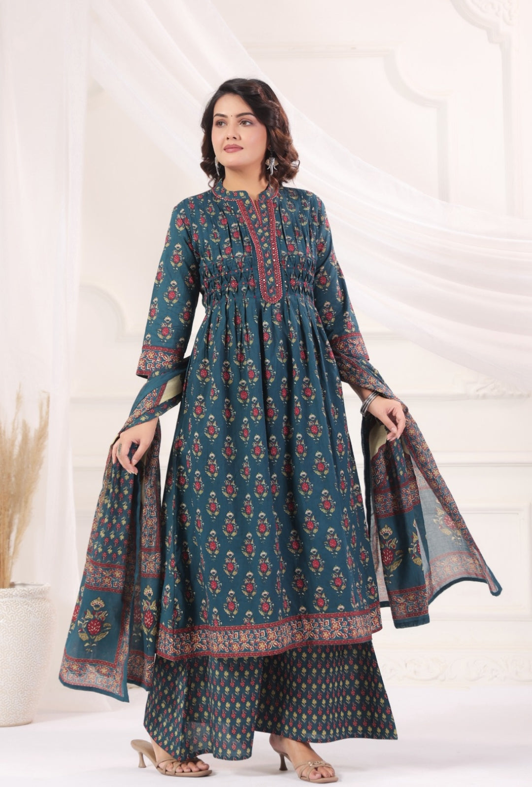 Bhanu Blue Cotton A Line Suit Set With Pockets For Women