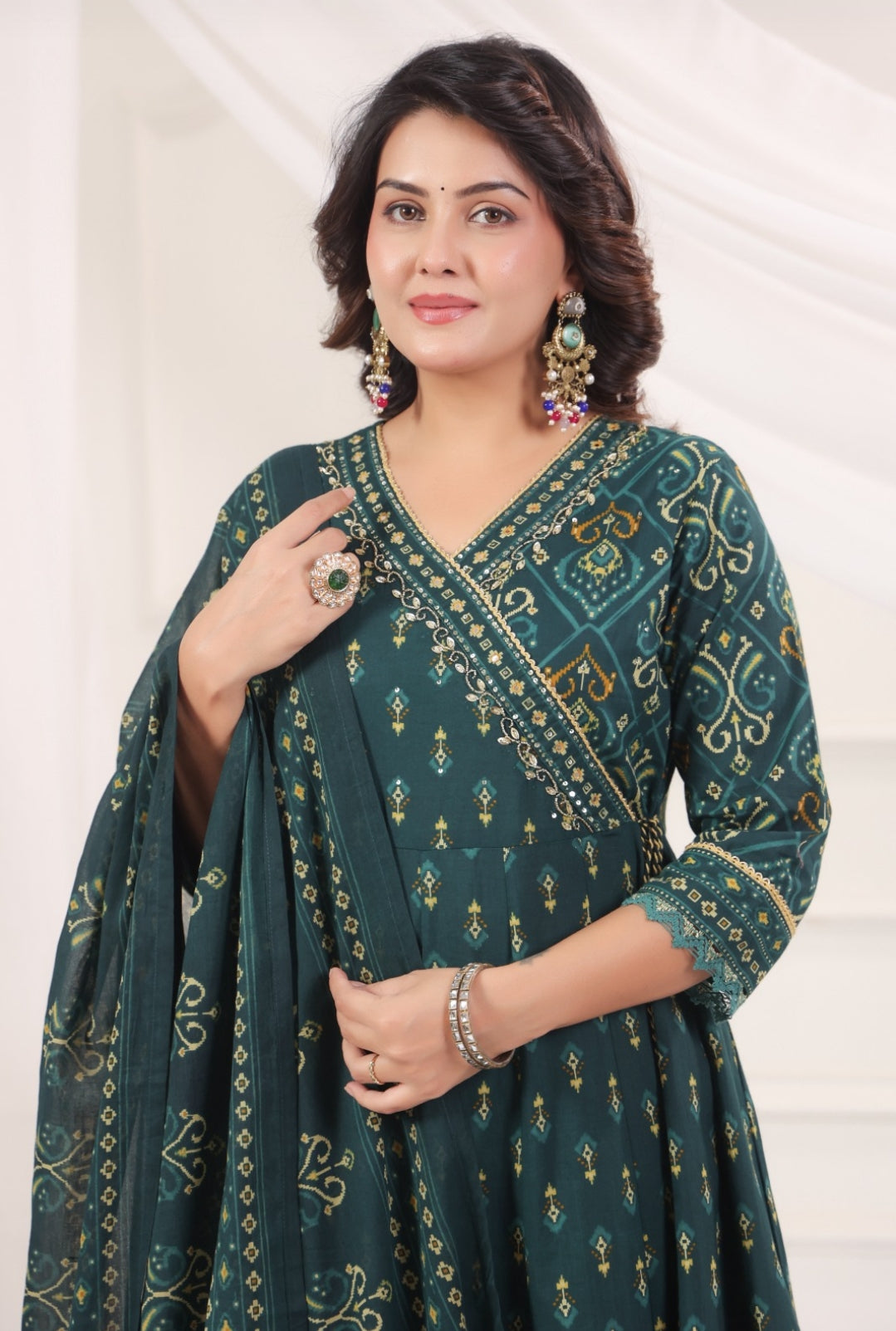 Omkari Green Premium Jaipur Cotton Anarkali Set With Dupatta
