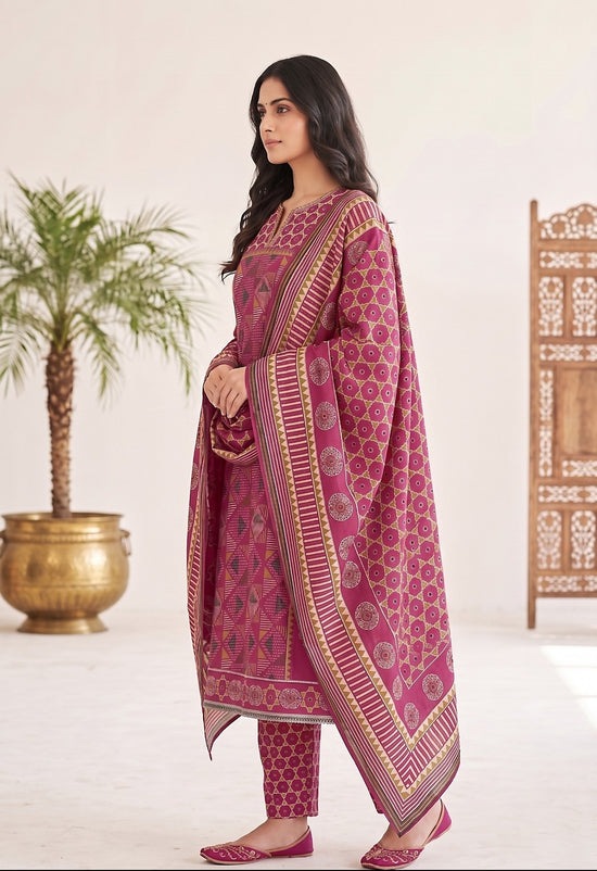 Abhaya Pink Premium Cotton Straight Salwar Suit Set For Women