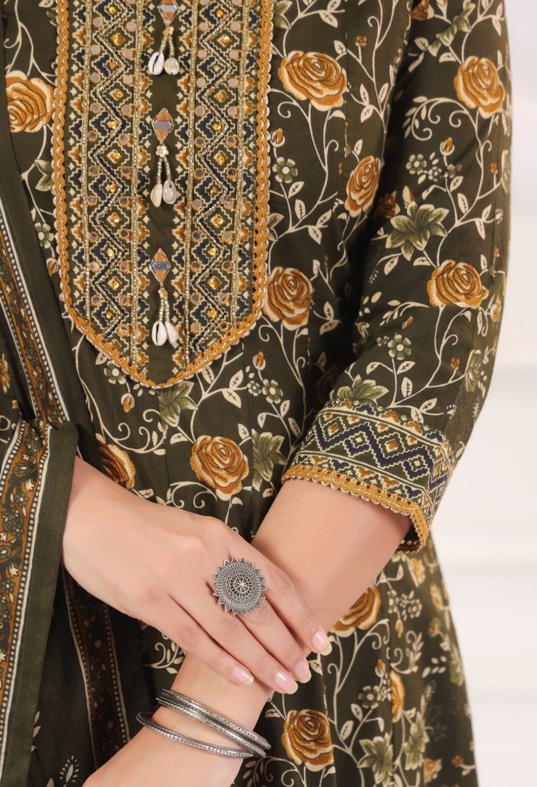 Aishani Green Premium Jaipur Cotton Anarkali Set With Dupatta