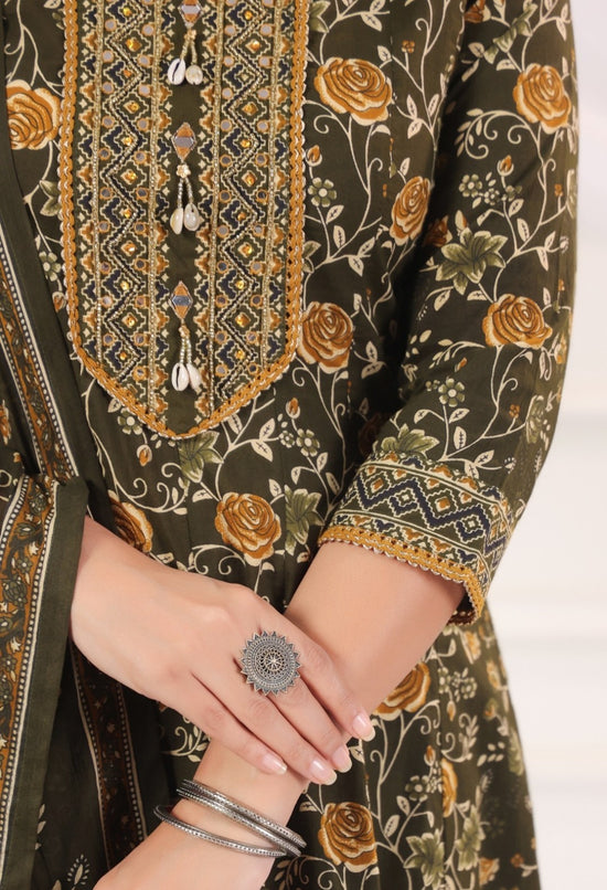 Aishani Green Premium Jaipur Cotton Anarkali Set With Dupatta