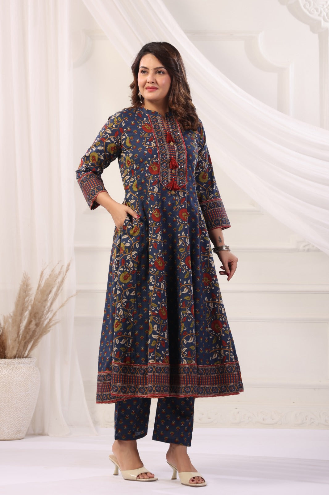 Jayashree Blue Cotton Anarkali Suit Set For Women