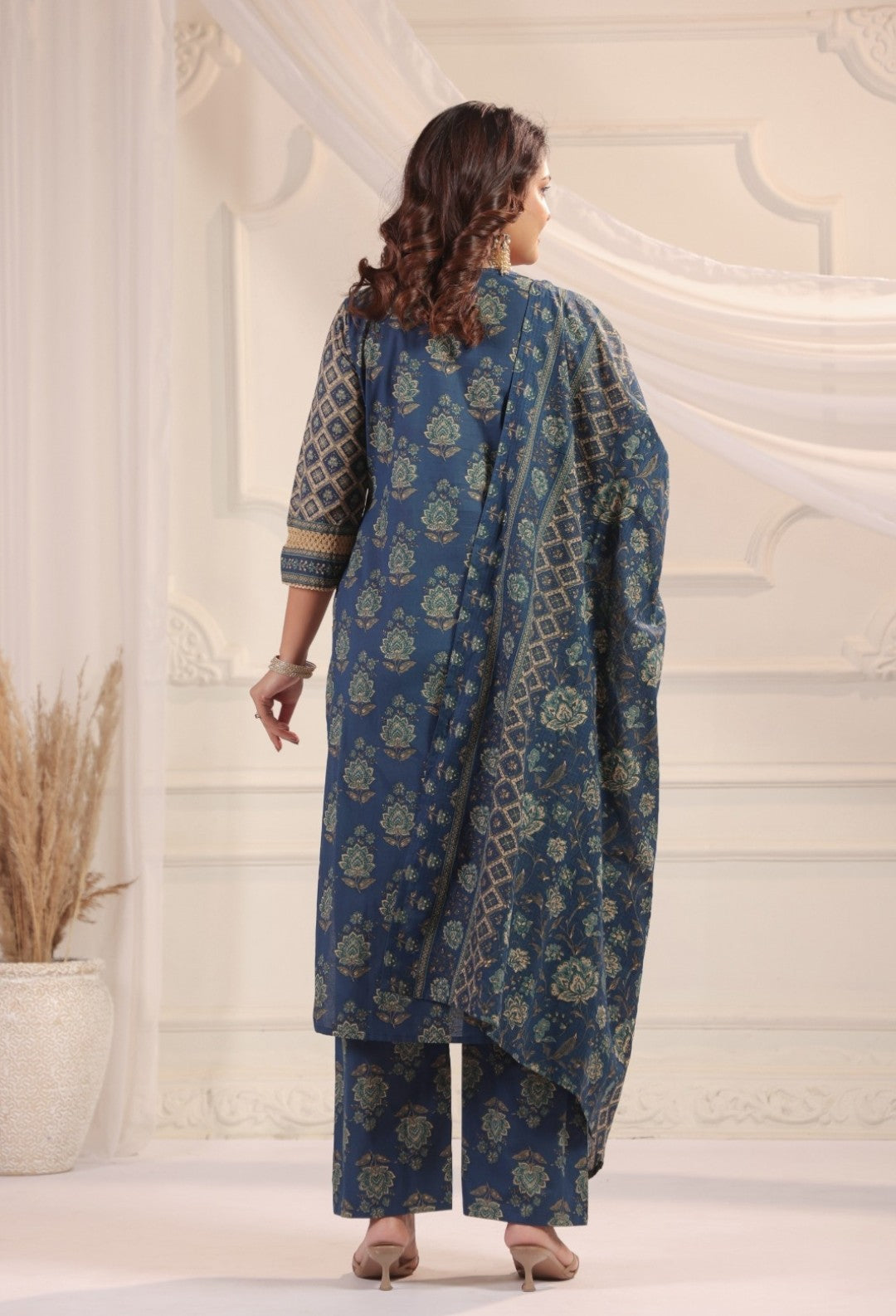 Bhanu Blue Cotton Straight Salwar Suit Set For Women