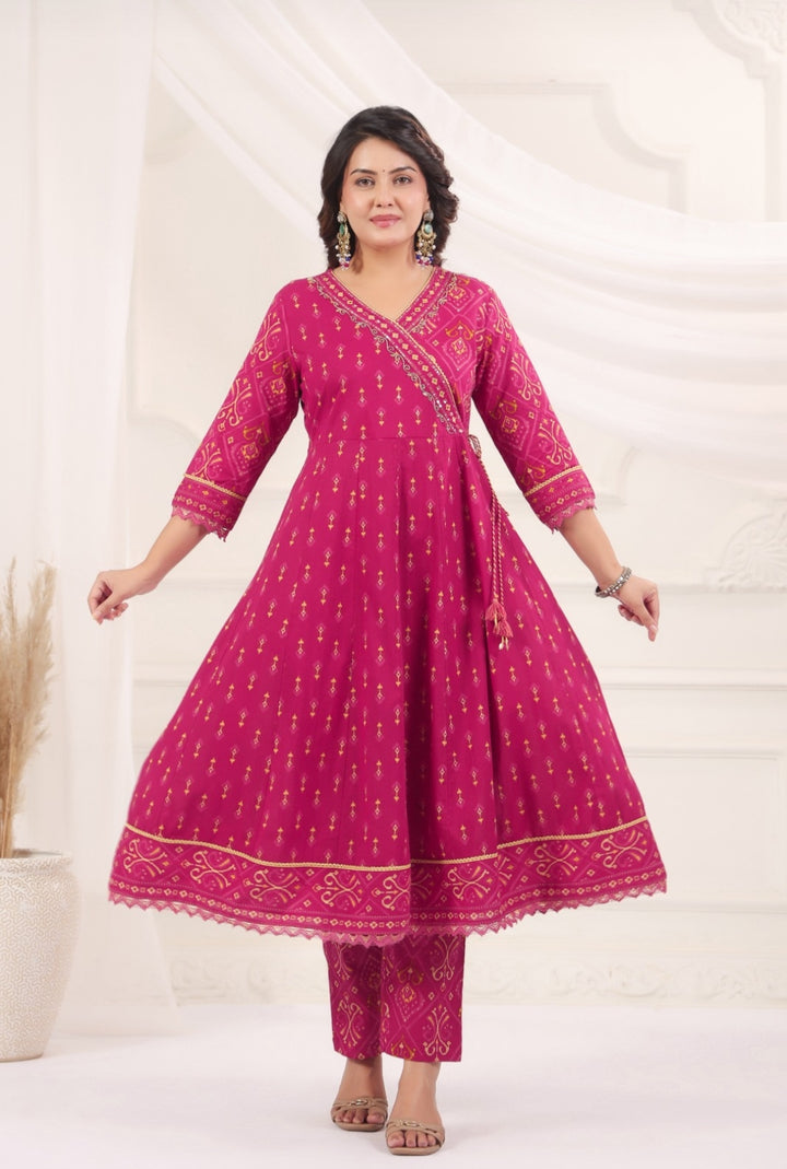 Chandrika Pink Premium Jaipur Cotton Anarkali Set With Dupatta