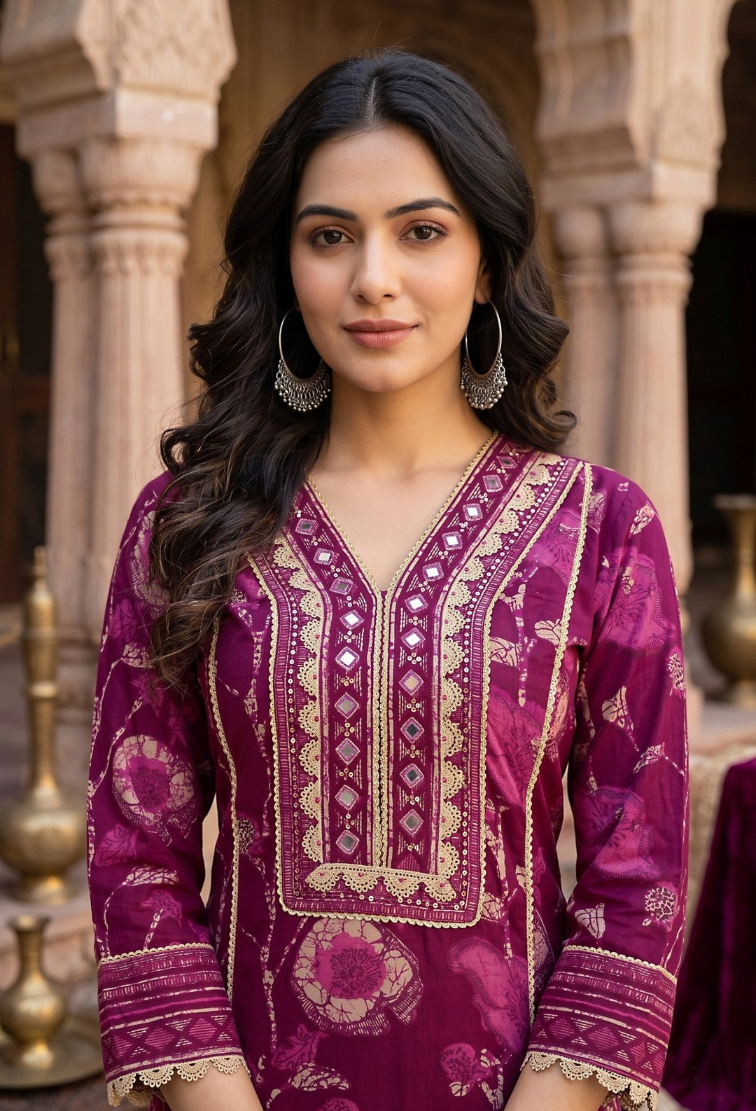 Akshara Wine Cotton Salwar Suit Set For Women