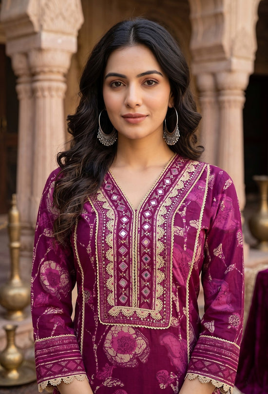 Akshara Wine Cotton Salwar Suit Set For Women