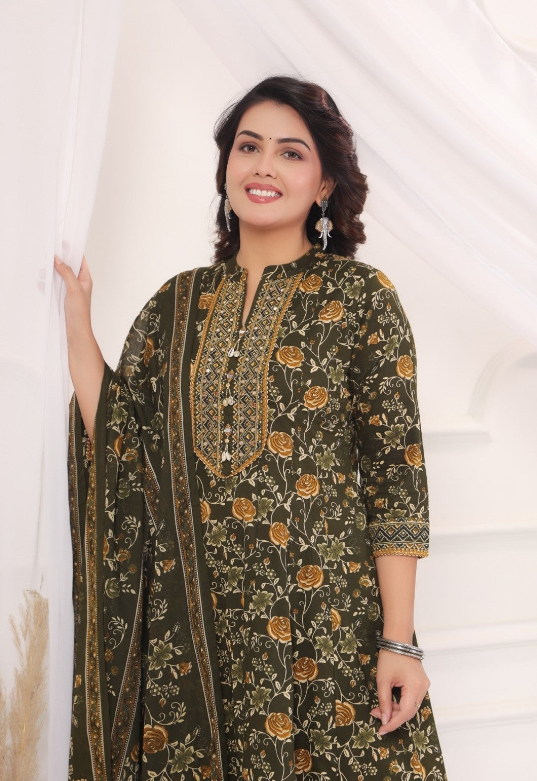 Aishani Green Premium Jaipur Cotton Anarkali Set With Dupatta