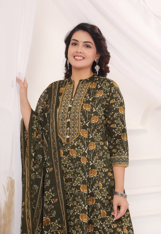 Aishani Green Premium Jaipur Cotton Anarkali Set With Dupatta