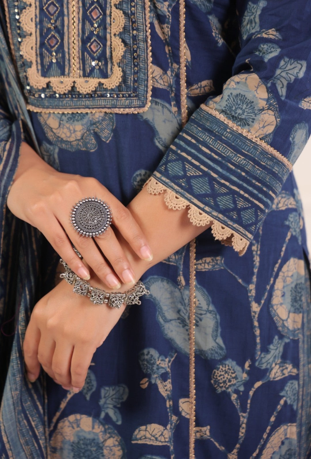 Lina Blue Cotton Salwar Suit Set For Women