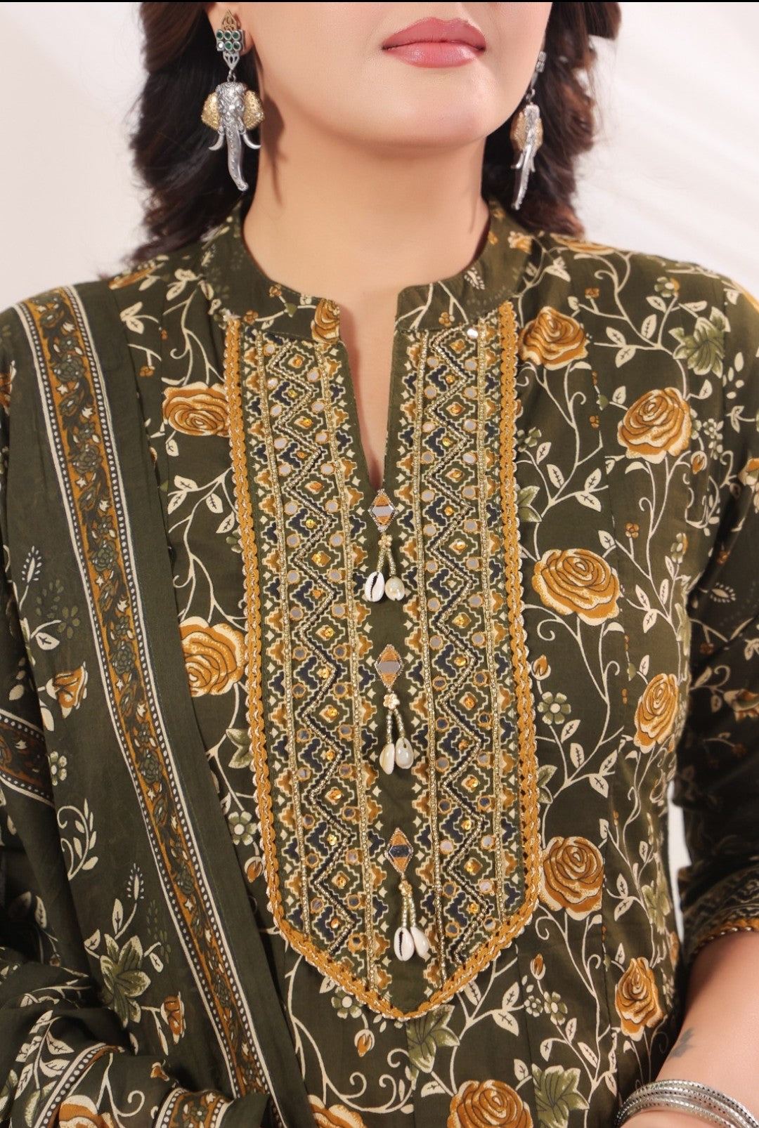 Aishani Green Premium Jaipur Cotton Anarkali Set With Dupatta