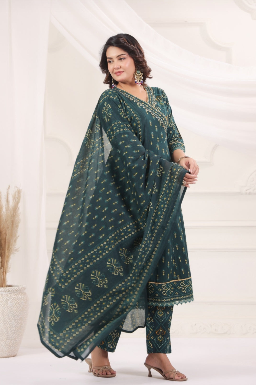 Omkari Green Premium Jaipur Cotton Anarkali Set With Dupatta