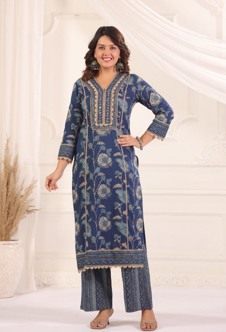 Lina Blue Cotton Salwar Suit Set For Women